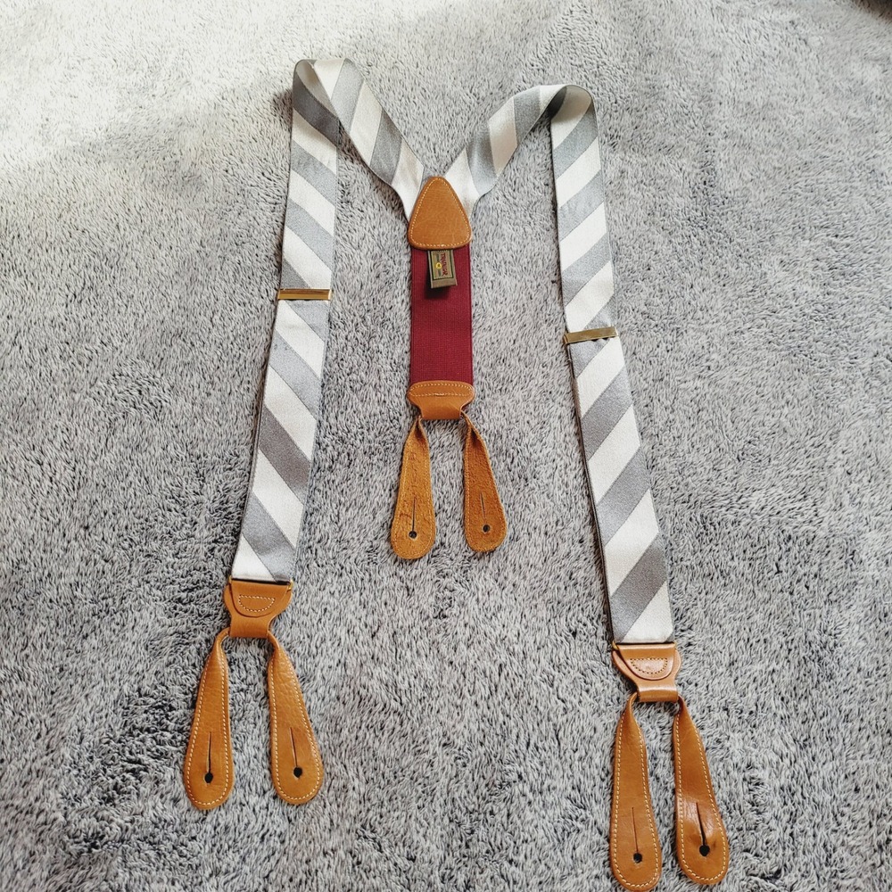 Trafalgar Mens Suspenders Striped Leather Button End Preppy Formal Retro 21575